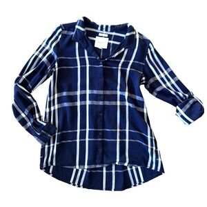 Thread and Supply Navy Button Down Plaid Shirt Relaxed‎ Fit Size Sm